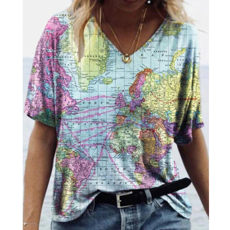 Fashion Casual Map Print T-shirt  artssus