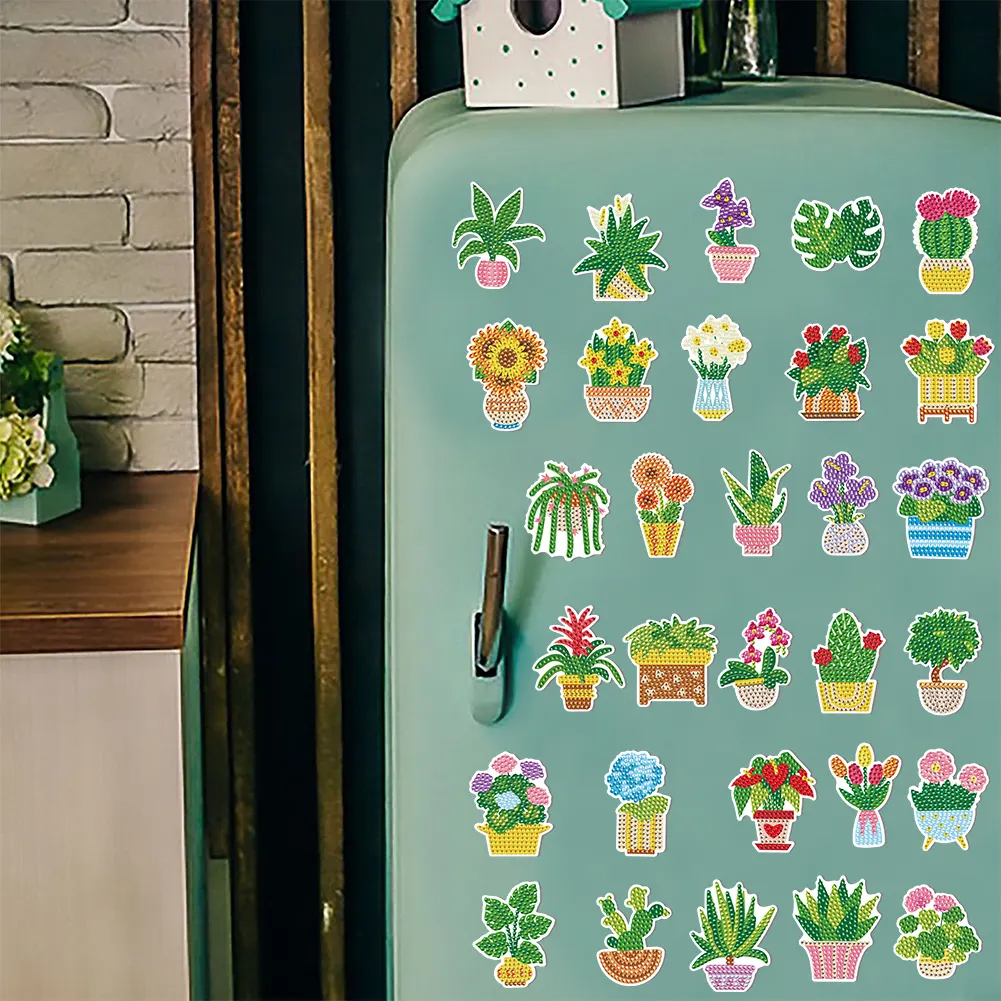 30Pcs DIY Plant Diamond Painting Fridge Magnet Fridge Stickers for Home Decor