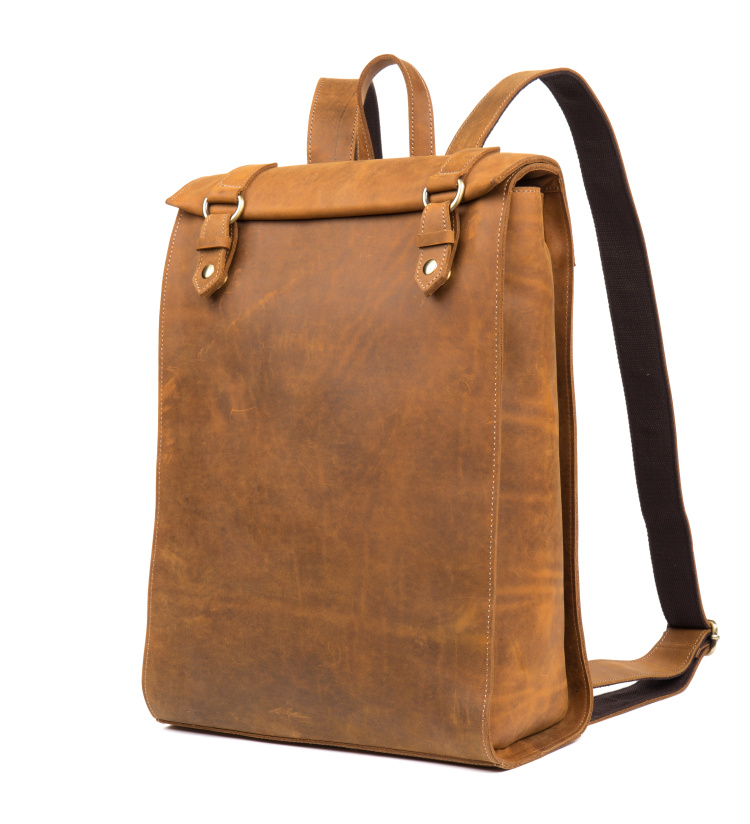 Khaki Front View of Woosir Vintage Leather Backpack