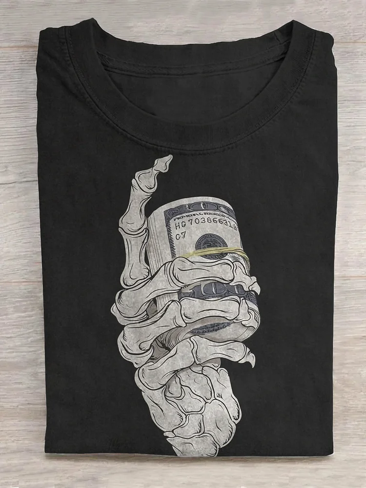 Teecade Teecade Skeleton Holding A Bundle of Cash T-shirt