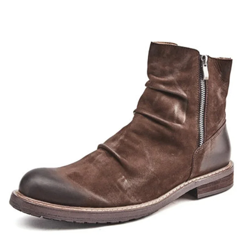 Men Genuine Leather Thick Bottom British Retro Designer Boots High Leather Boots