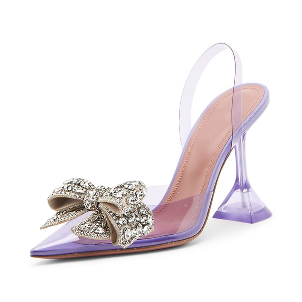 Clear Closed Toe 4'' Flared Heel Slingback Pumps with Rhinestone Nicepairs