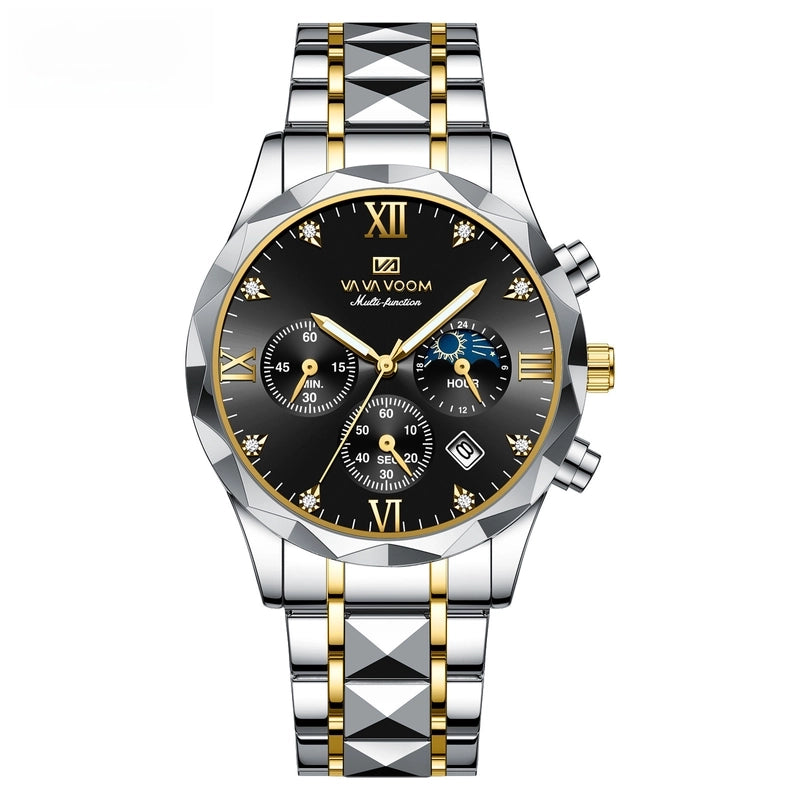 Diamond Stainless Steel Watch With Men’s Business Simple Calendar Quartz Waterproof Watch One-piece Delivery