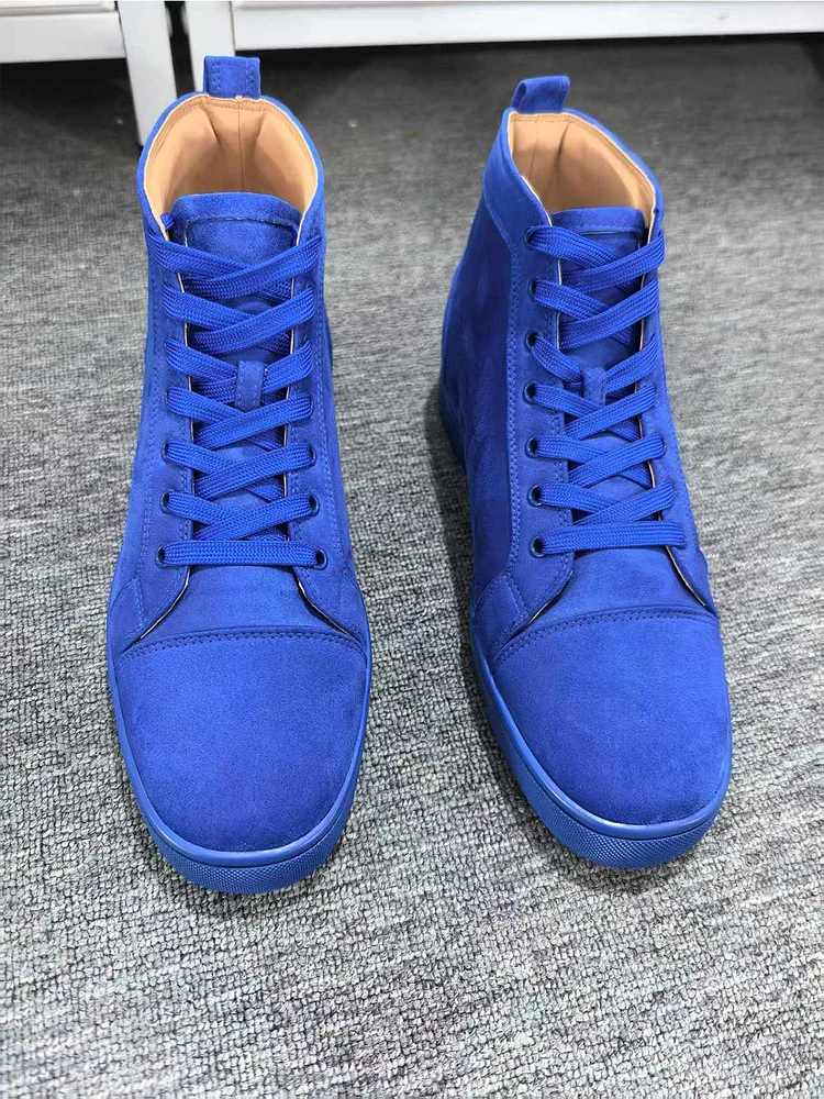 Miseyes Gentleman's Shoes Solid Color Sneakers Round Toe Patchwork Red Bottom Rivet Shoes