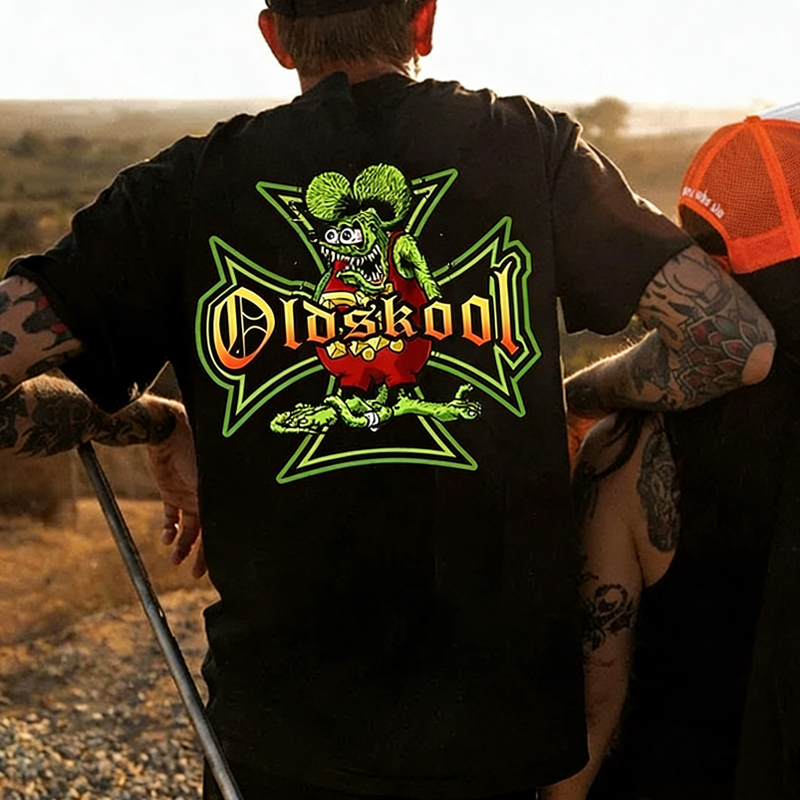 Cotton Oldskool Graphic T-Shirt With Cartoon Monster Design