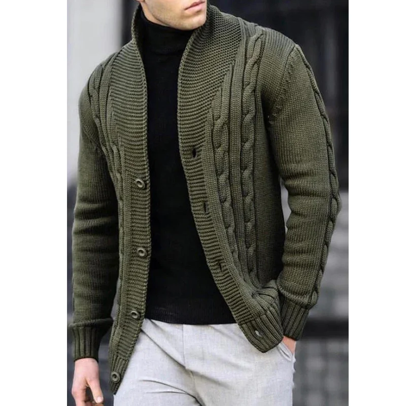 Wongn Wongn Men's Casual Sweater New Add Thick Warm Twist Cardigan Men's Autumn And Winter Sweater Coat