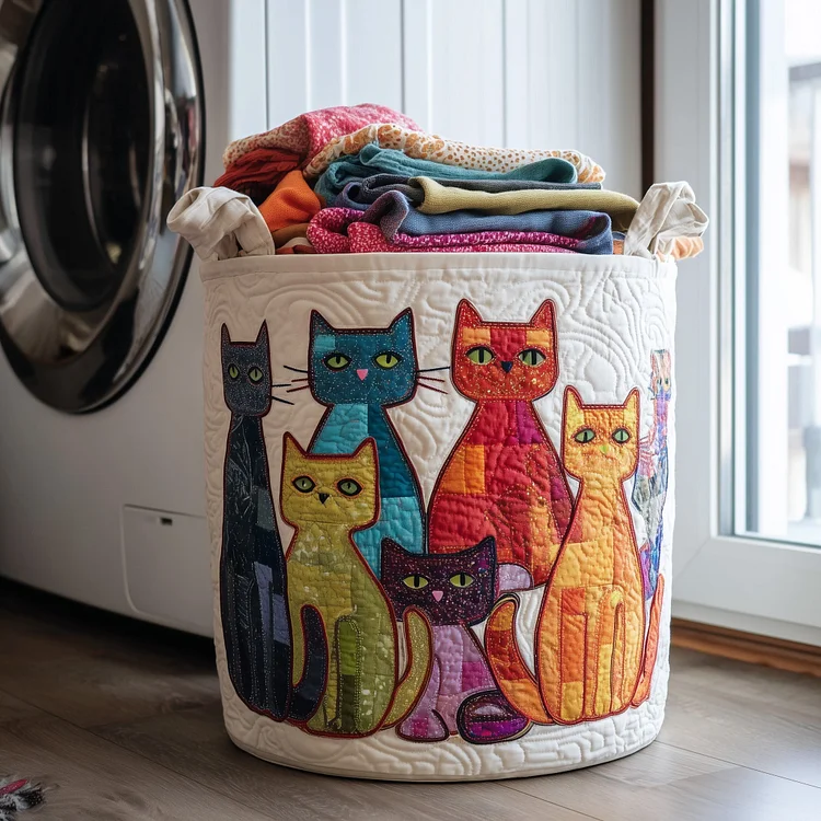 Playful Cat Quilted Laundry Basket GFTONL6239