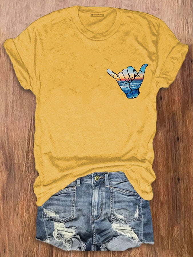 Women's Hawaiian Shaka Gesture Print T-shirt