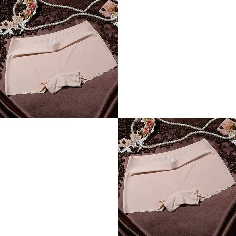 2 Pieces Boyshorts Seamless Ice Silk Underwear For Women Female Panties With 100% Cotton Crotch New Simple Panties 2021 BANNIROU
