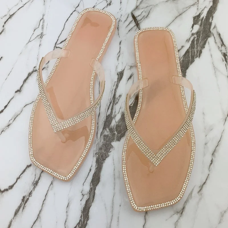 Women's Summer Slippers Rhinestone Shiny Flat Slippers