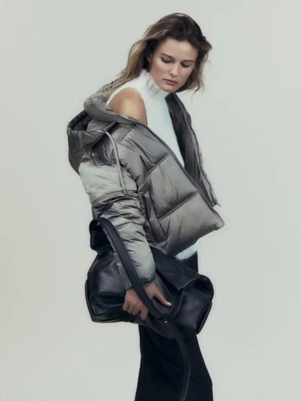 Women's zippered loose glossy hooded top Flusfy