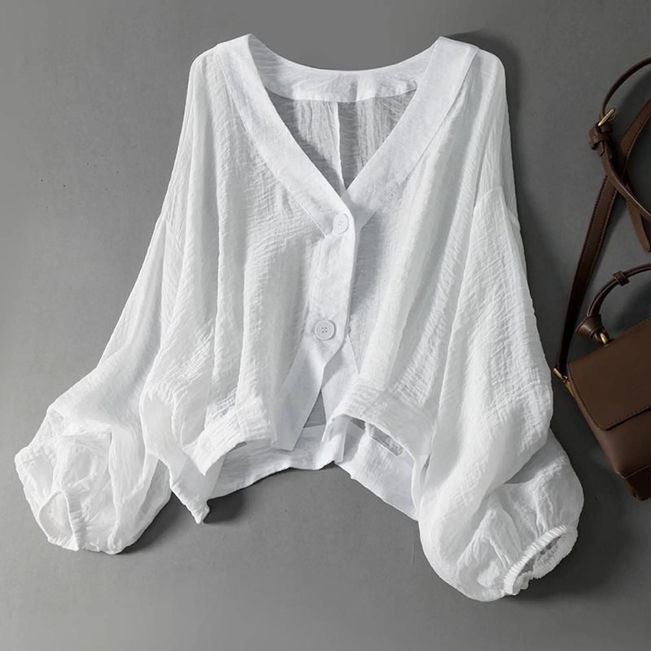 Women's Linen Batwing Blouse &ndash; Relaxed Button-Down Summer Top
