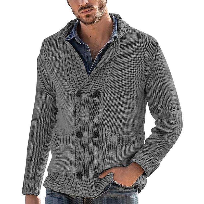 Men's Fashion Solid Color Lapel Long Sleeve Knit Cardigan
