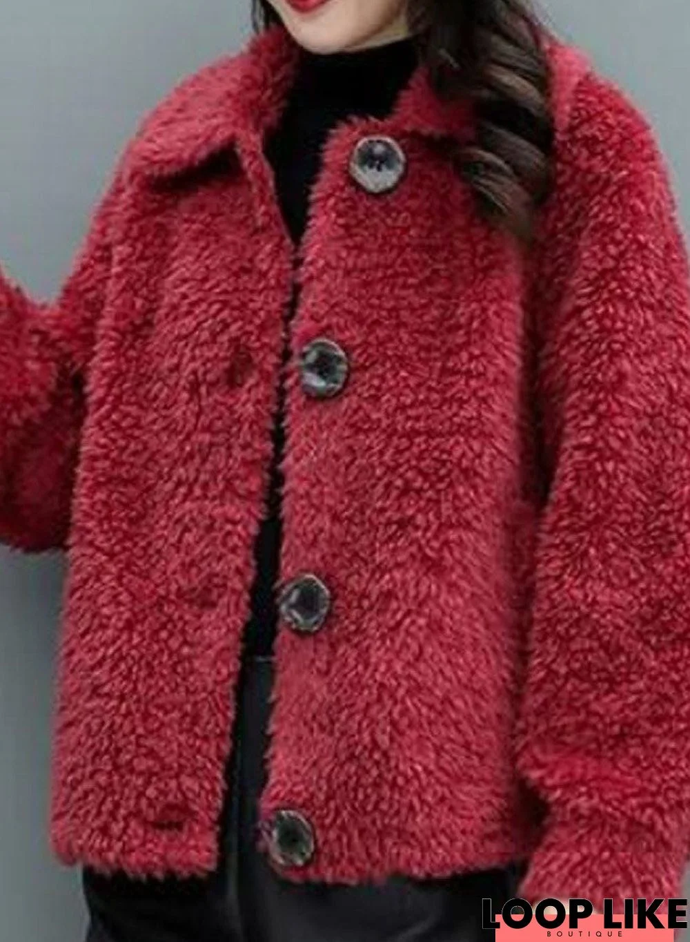 Pure Color Women Short Lamb Hair Loose Fur Coat