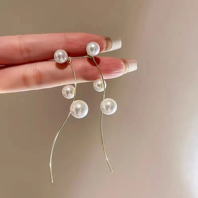 1 Pair IG Style Minimalist U Shape Geometric Flower Inlay Imitation Pearl Artificial Pearls Rhinestones Drop Earrings Ear Studs