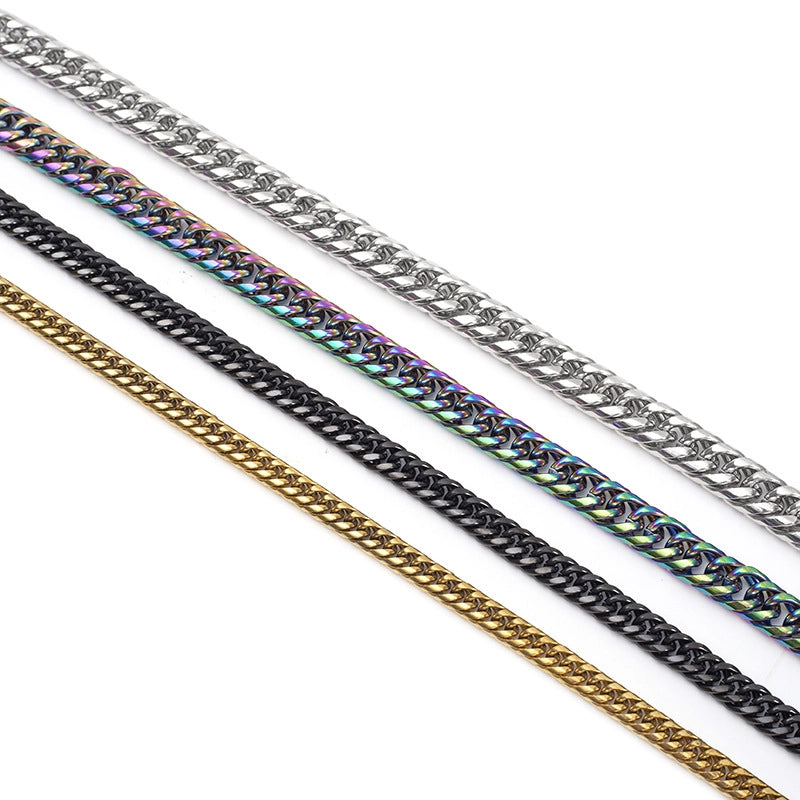 Stainless Steel Cuban Chain Men’s Trendy Men’s Hip Hop Titanium Steel Necklace Jewelry Plain Chain