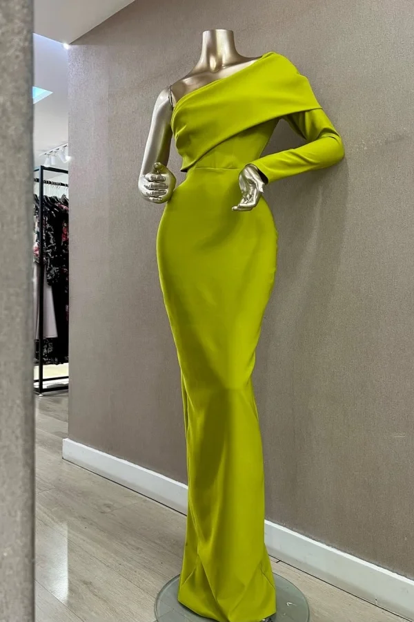Formal Green Slim Fit One-Shoulder One Sleeve Prom Dress ZT0795