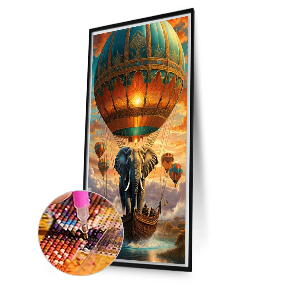 Diamond Painting - Full Round Drill - Elephant Hot Air Balloon(Canvas|40*70cm)
