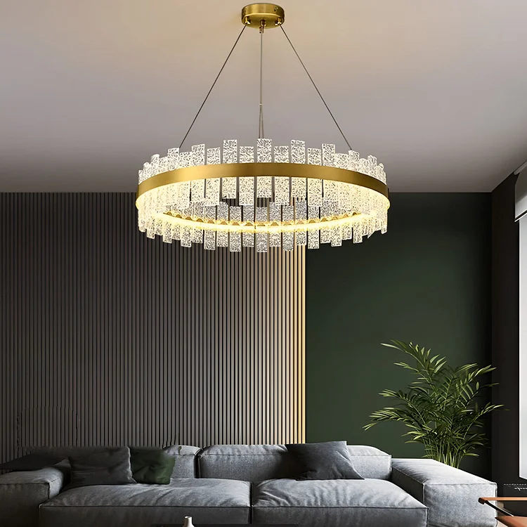 Round Dimming LED Glass Modern Crystal Chandelier Hanging Lamp Pendant Light - Appledas
