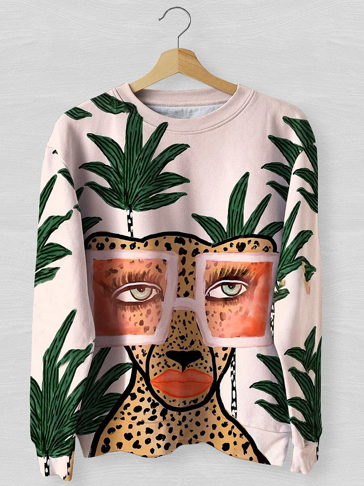 Fun Leopard Print Girls Long Sleeve Round Neck Top socialshop