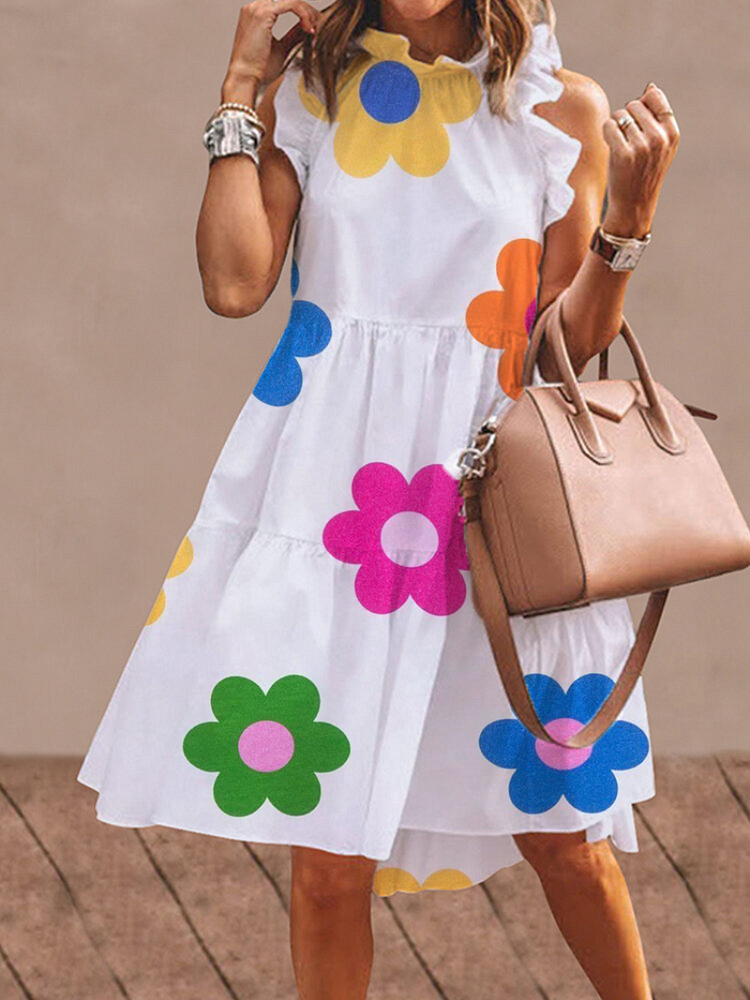 Women Multicolor Floral Print Sleeveless Dress socialshop