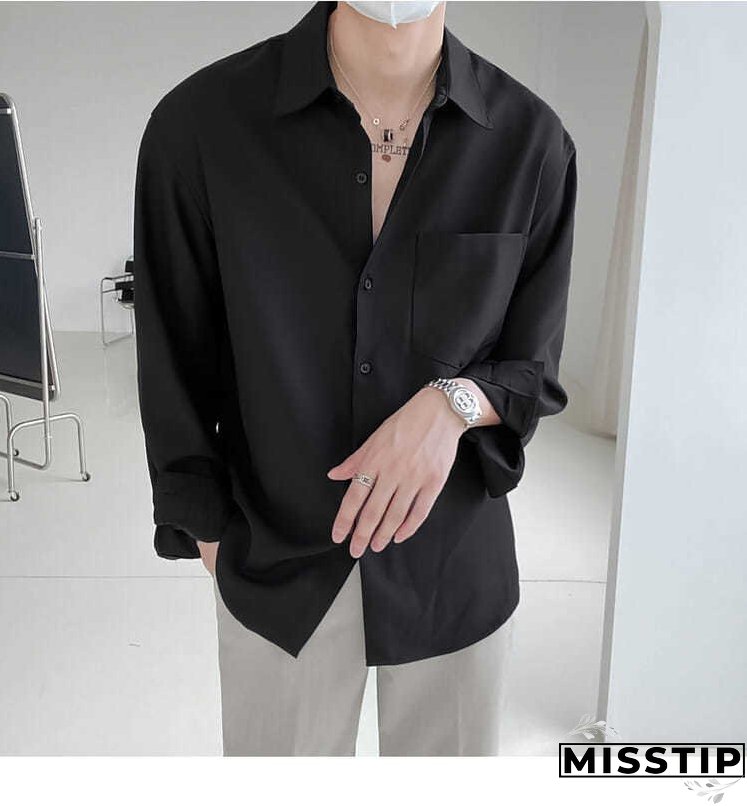 Spring New Senior Long Sleeve Button Down Shirts for Men Korean Fashion Loose Drape Solid Color All-match Men's Shirt Blouse