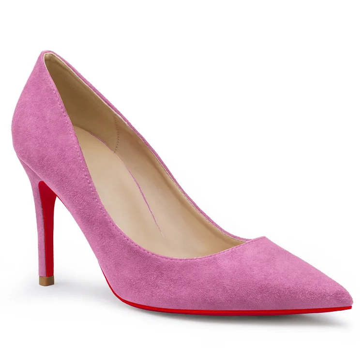 90mm Middle Heels Pointy Toe Red Bottom Daily Party Pumps Suede VOCOSI VOCOSI