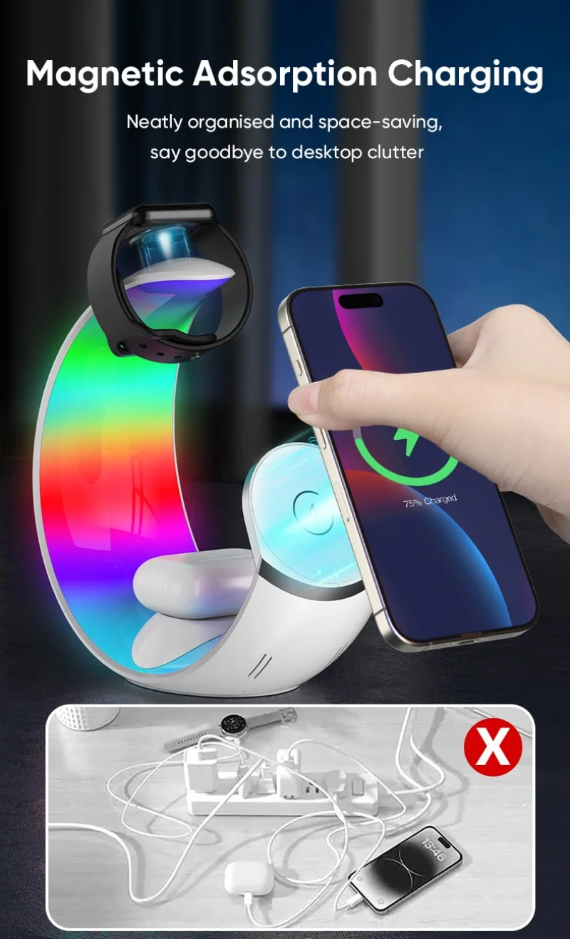 Small moon lamp magnetic 4 in 1 wireless charger