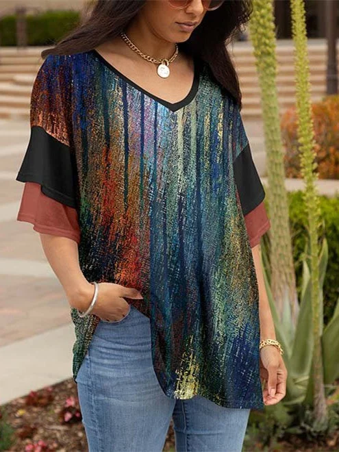Women's Short Sleeve Crew Neck Floral Print Top T-Shirt