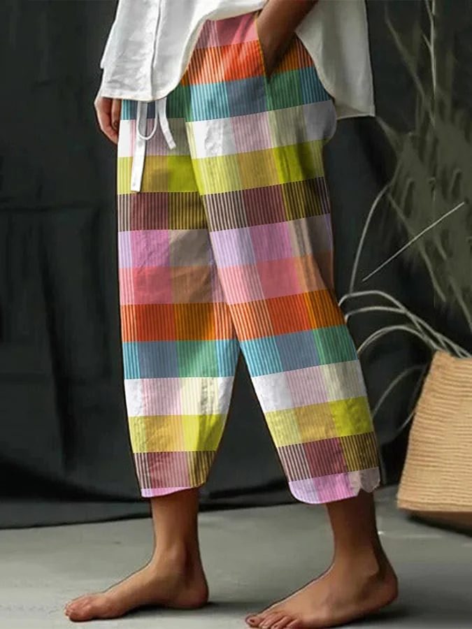 Women's Retro Plaid Loose Casual Pants (With Pockets)