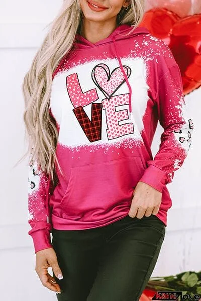 LOVE Heart Drawstring Dropped Shoulder Hoodie