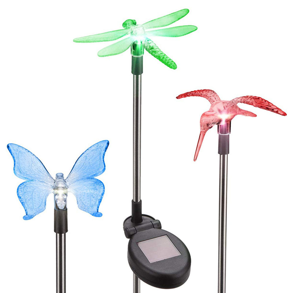 

3pcs Solar Garden Lawn Light Butterfly Dragonfly Bird Colorful Street Light, 501 Original