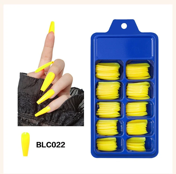 100pcs/set 10 Sizes Full Cover False Nail Tips Ballerina Coffin Fake Nails Square Stiletto French Acrylic Press On Nails-Nail Inspo