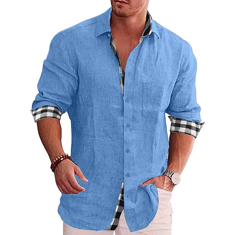 2023 Gentleman Paneled Casual Buttons Pocket Line Shirt