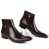 Mens Pointed Toe Ankle Leather Dress Boots