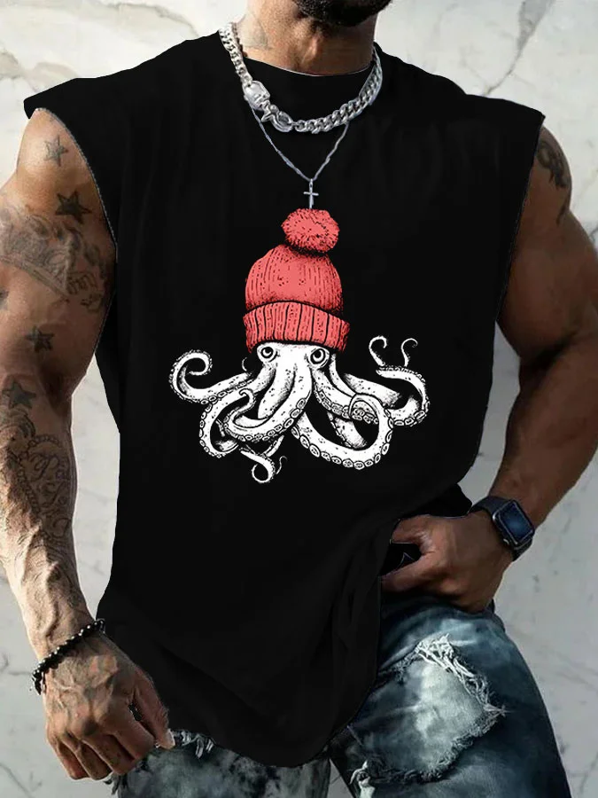 Men's Casual Octopus Chillin Print Cotton Blend Vest