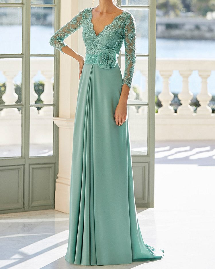 embroidered lace chiffon maxi dress Gown