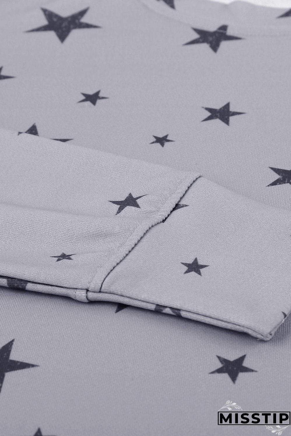 Women's Gray Round Neck Star Print Casual Long Sleeve Top