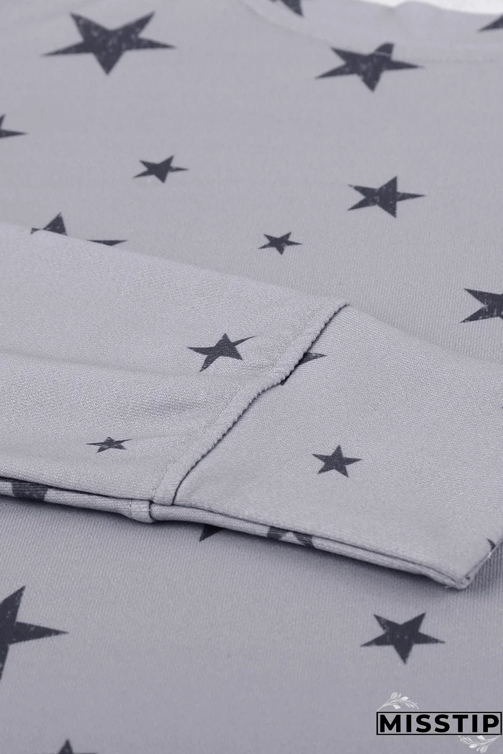 Women's Gray Round Neck Star Print Casual Long Sleeve Top