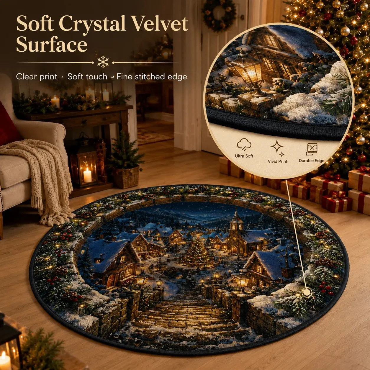 Soft crystal velvet Christmas rug material detail