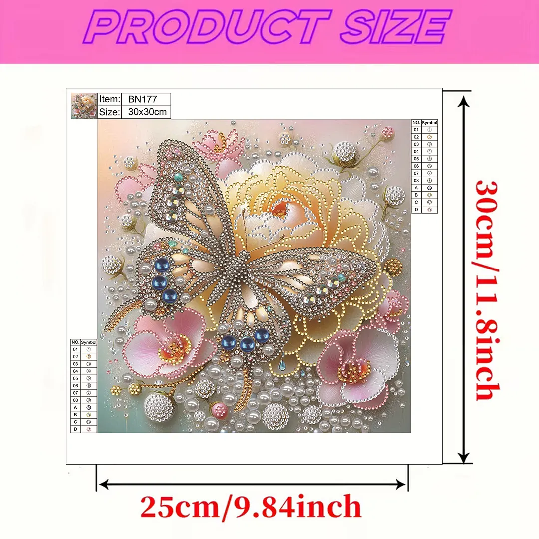 4pcs Pearl Butterfly Special Shaped 5D DIY Partial Drill Diamonds Dots Gem Art Kits for Adults Beginners Home Decor Diamonds Paintings Gem Art 30x30cm