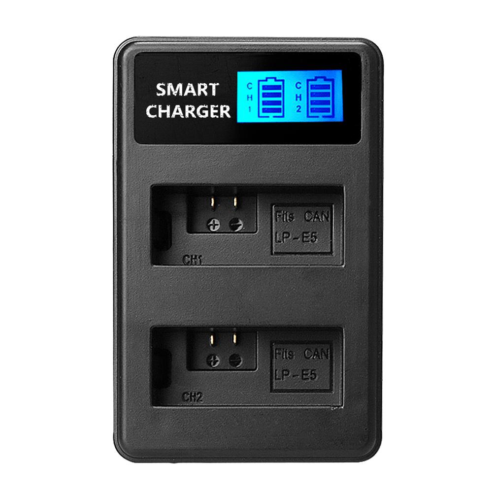 

LP-E5 LCD Dual Port USB Battery Charger for Canon EOS 1000D 500D 450D Kiss, 501 Original