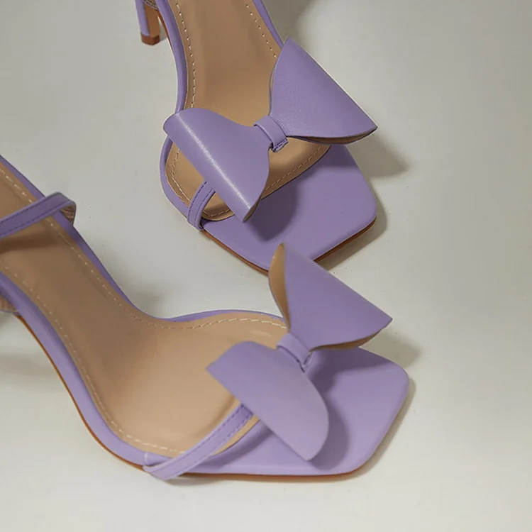 Purple Bow Stiletto Heel Ankle Strap Sandals Vdcoo