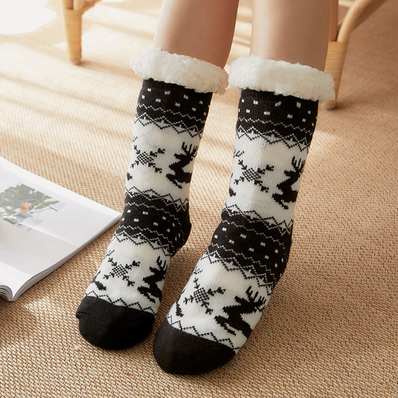 Christmas Casual Black Wool Elk Print Socks 2024 - Flycurvy 