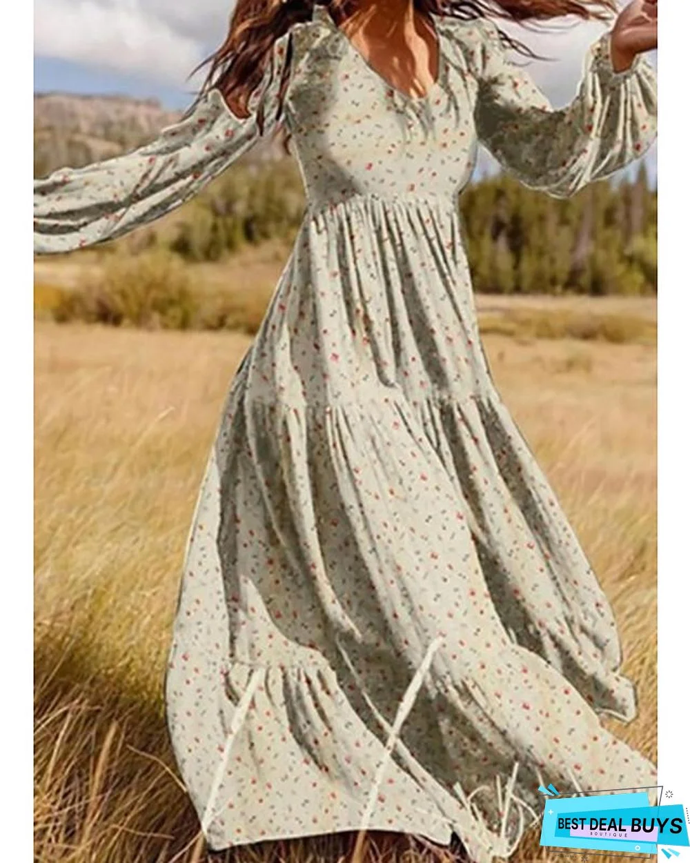 Women's Swing Dress Maxi Long Dress Long Sleeve Floral Patchwork Print Fall Spring Casual Black Green Beige Black Dresses