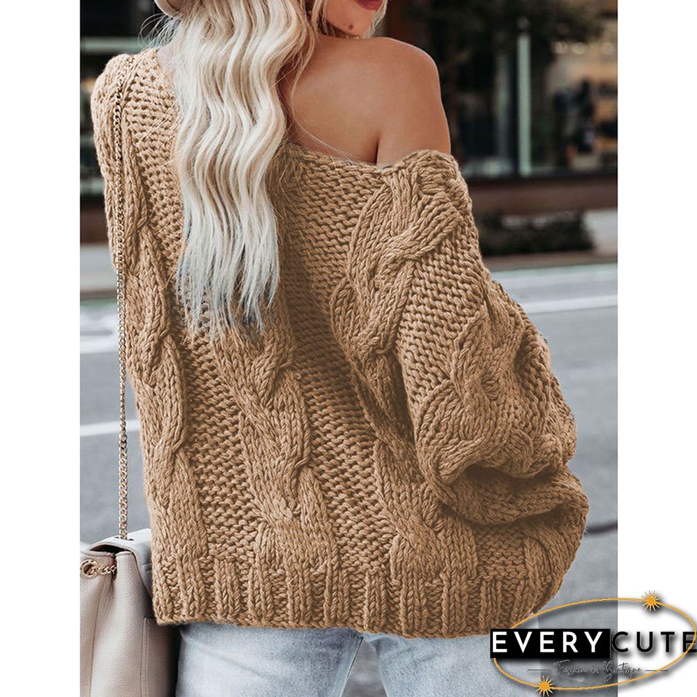 Khaki Oversize Pullover Knit Sweater