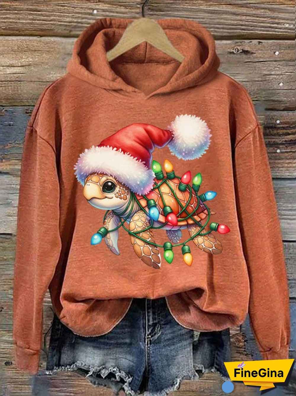Women's Santa Turtle Christmas Mele Kalikimaka Print Hoodie
