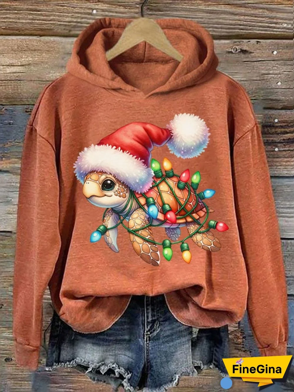 Women's Santa Turtle Christmas Mele Kalikimaka Print Hoodie