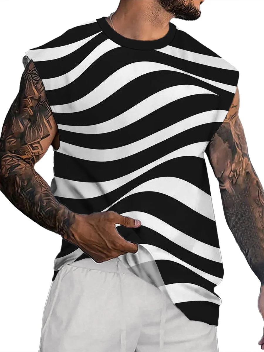 Irregular Stripes Print Round Neck Tank Top