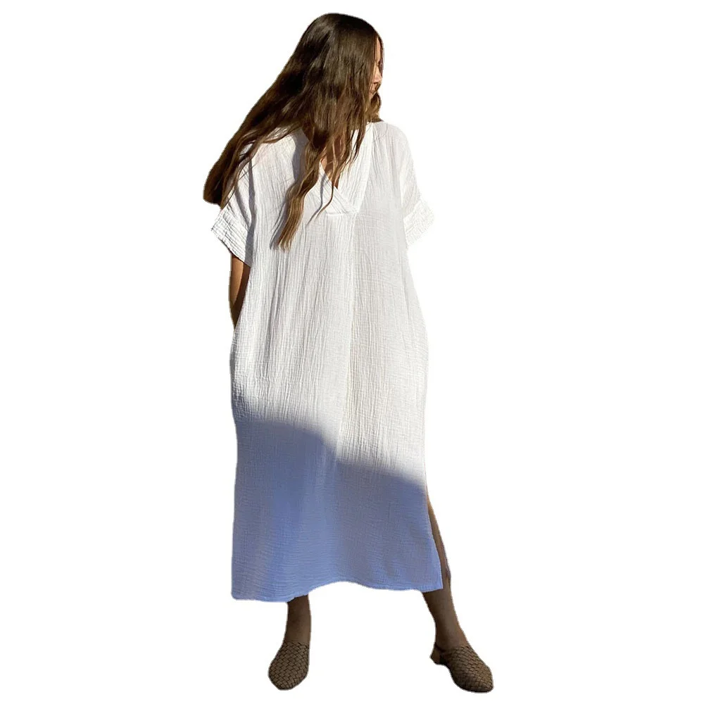 Uveng Uveng Cotton Crepe Beach Smock Bohemian Beach Dress Bikini Swimsuit Sun Tan